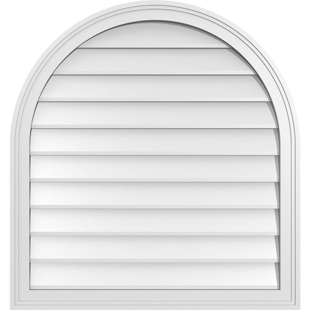Ekena Millwork Round Top Surface Mount PVC Gable Vent w/ 2"W x 1-1/2"P Brickmould Frame, 30"W x 32"H GVPRT30X3202SN